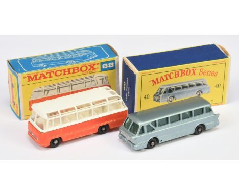Matchbox Regular Wheels Coach pair (1) 40b Leyland Royal Tiger Coach - metallic silver-blue body without red tail lamps, turq
