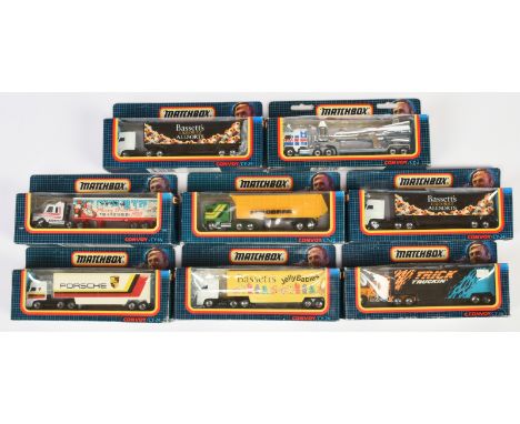 Matchbox Superfast Convoy Series group to include CY16 Scania Box Truck "Merry Christmas MICA Members 1988"; CY20 Kenworth Ti