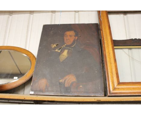 19th Century English school, portrait study of a seated gentleman holding a book entitled "Life of Nelson", unsigned oil on c