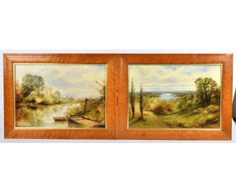 A pair of early 20th Century oils on boards, Isleworth church and ferry on the Thames' and 'The Thames from Richmond', signed