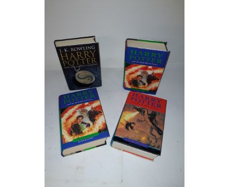 Harry Potter Volumes by JK Rowling, four volumes all with dust jackets published by Bloomsbury, The Half Blood Prince First E