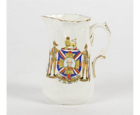 A Foley China commemorative jug for the Boer War (1899-1902), featuring an image of two soldiers standing either side of a Go