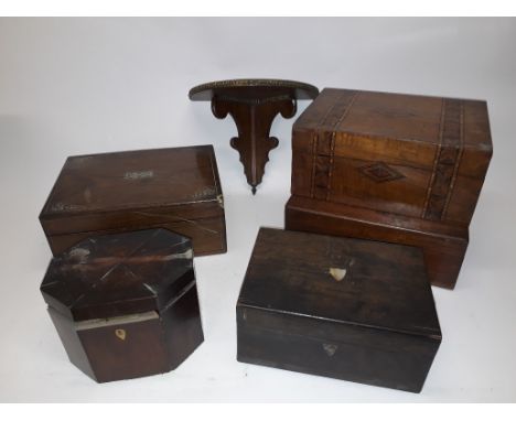 Georgian and Victorian Caddy and Boxes, a Georgian octagonal mahogany two division tea caddy with fan veneered top (P-F), tog