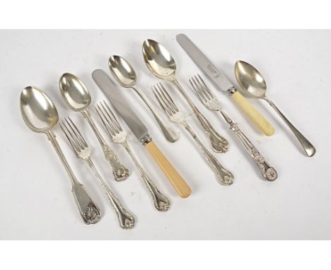 20th Century British silver plated flatware, including knives, forks and spoons in assorted sizes and designs (75+)