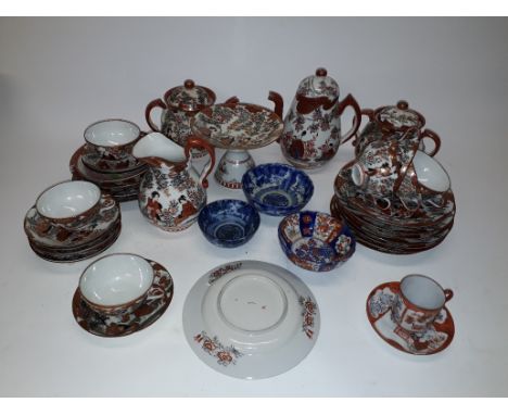 Japanese Porcelain, Japanese tea ware decorated with figures signed with character marks including tea pots, milk jug, sucrie