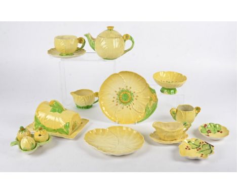 A collection of 20th Century Carlton Ware buttercup design tablewares,  to include a butter dish, teapot, height 11.5cm, two 