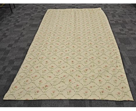 A pair of cream curtains, 203cm x 77cm, together with a set of four floral curtains, 215cm x 122cm (6)