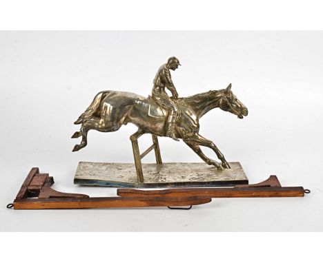 After Fritz Diller (1875-1945) a silver plated model of a horse and jockey clearing a hurdle, impressed signature &amp; dated