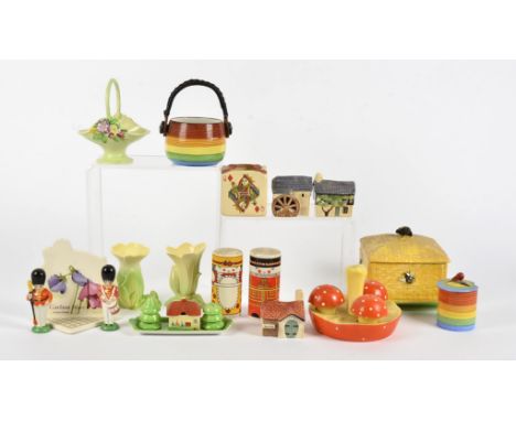 An extensive collection of novelty Carlton Ware,  to include cruet pots, salt and pepper pots and cottages, a large butter di