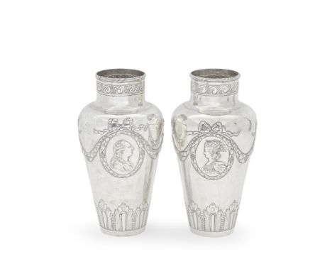 A pair of German silver vasesSimon Rosenau, Hanau, stamped 800 and with crown and crescent mark, late 19th / early 20th centu