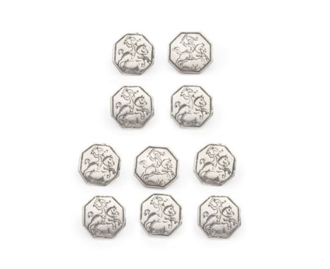 A set of ten early 19th century Dutch silver buttonsunknown maker's mark, dagger small article mark .833 Octagonal form, all 
