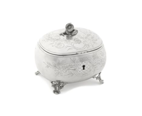 An Austrian silver tea caddymaker's mark 'AM', Vienna circa 1866, stamped Austria-Hungary .800 standard Oval bombe form, with