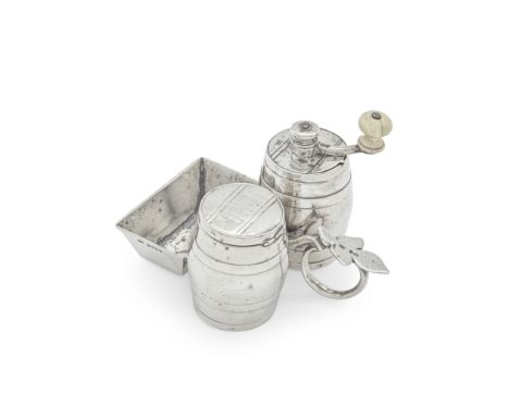 A collection of silver itemsvarious makers and datesComprising: a novelty silver condiment, the grinder and mustard pot, mode