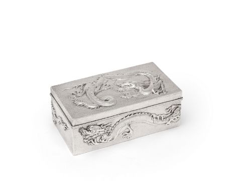 A Chinese export silver cigarette boxWang Hing, stamped WH, character mark and 90, circa 1900 Rectangular, embossed in high r