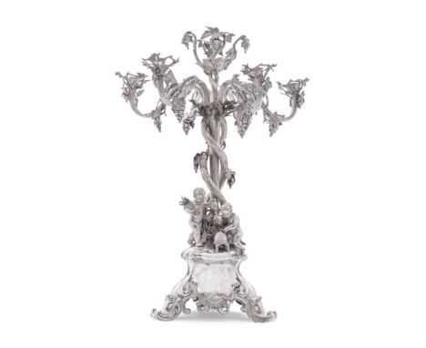 A monumental Victorian silver six-light candelabrum centrepieceStephen Smith and William Nicholson, London 1854   The twistin