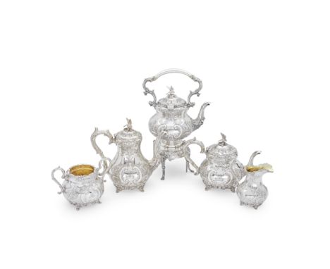 A matched silver five-piece tea and coffee service including kettle on standJames Deakin &amp; Son, Sheffield 1907, kettle on