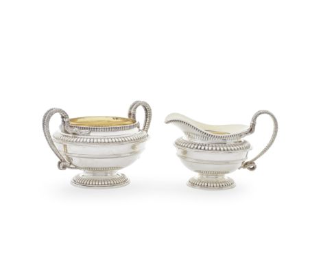 A silver sugar bowl and cream jugGeorge Lambert, London 1898 In the style of Paul Storr, each of compressed circular form, wi