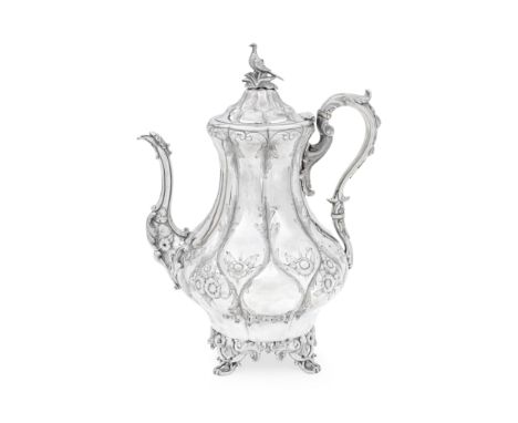 A 19th century American silver coffee potCharters, Cann &amp; Dunn, New York, also incuse stamped ROBERT RAIT, circa 1850Lobe