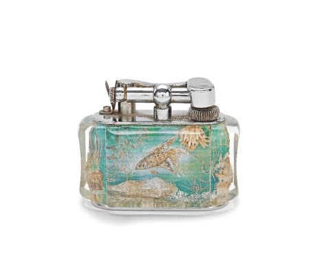 DUNHILL: an electroplated and lucite 'Aquarium' table lightercirca 1950, base incuse stamped DUNHILL LIGHTER and MADE IN ENGL