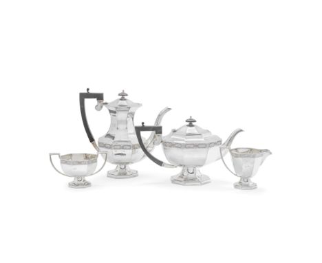 A silver four-piece tea and coffee serviceCooper Brothers &amp; Sons Ltd, Sheffield 1924 Octagonal form, with engraved band b
