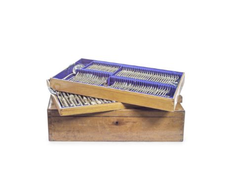 An extensive silver Elizabethan pattern table service of flatware together with a two-handled silver tray, with large  wood t