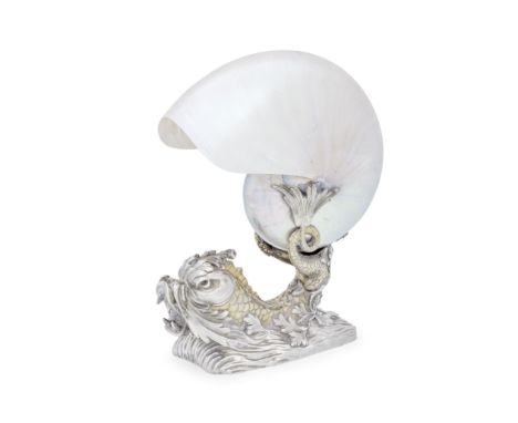 A French Art Deco silver and nautilus shell centrepieceGeorges Falkenberg, Paris circa 1910 A cast mythological sea creature,