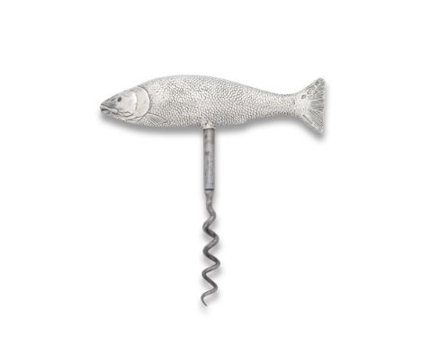 A Victorian silver novelty fish corkscrewBirmingham 1896, The handle modelled as a salmon, length 11.4cm, together with anoth