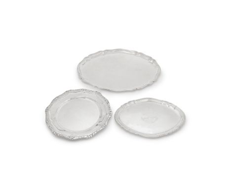 Two Danish silver platters and a plateCopenhagen,  K C Hermann, 1919, L Berth, 1911 and Fritz Heimbürger, 1936  The first sha