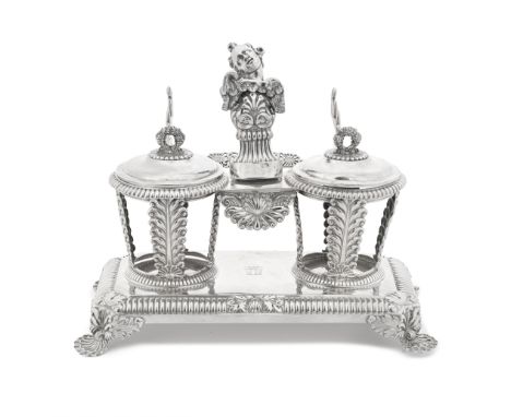 ROYAL INTEREST: an Italian 'Royal House of Savoy' silver inkstandCarlo Balbino, Turin circa 1820, stamped 950 standard, hand 