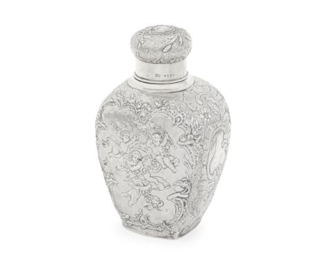 A 19th century continental silver tea caddyprobably Hanau, importers mark for Martin Sugar, London 1891 Of flattened ovoid fo