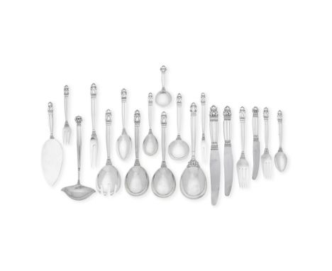 GEORG JENSEN: a silver  Acorn (Konge) table service of flatware and cutlerypost 1945 period mark, also stamped STERLING DENMA