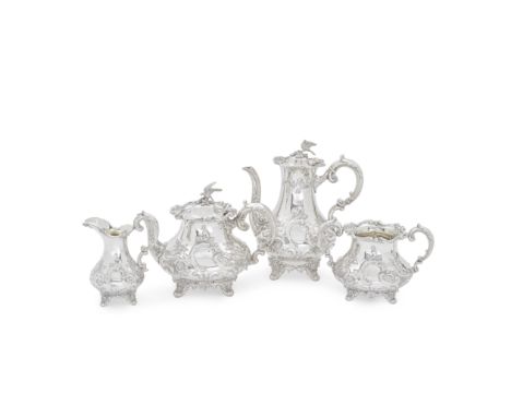 A Victorian silver four-piece tea and coffee serviceSamuel Smily, London 1875, cream jug 1874, underside also stamped GOLDSMI