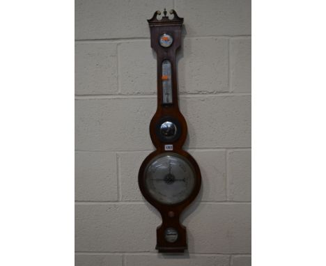 A GEORGIAN ROSEWOOD BANJO BAROMETER, named 'WMTYRER BRIXHAM' on silvered panel, with silvered dials, humidity gauge to top an
