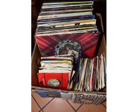 A BOX OF OVER SIXTY LP'S AND FIFTY 45 RPM SINGLES, to include Imagine by John Lennon, Bad by Michael Jackson, Smiler by Rod S