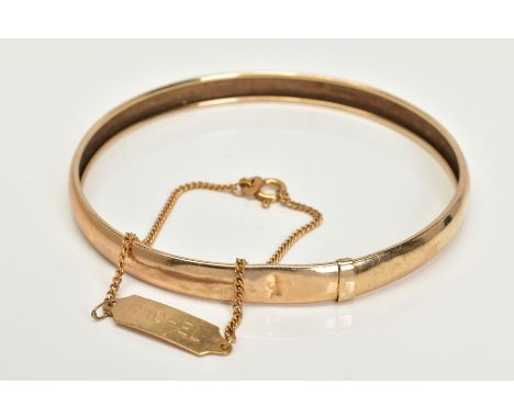 A 9CT GOLD BANGLE AND BRACELET, the plain polished bangle, hallmarked 9ct gold Birmingham, approximate diameter 65mm, togethe
