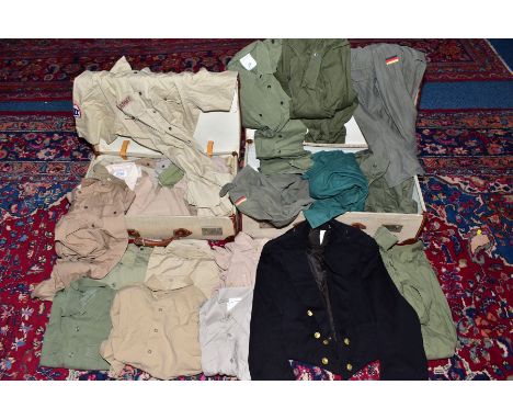 TWO MILITARY STYLE WWII SUITCASES FULL OF MILITARY UNIFORMS, mainly Army shirts, British/US olive drab/sand etc also WVS etc,