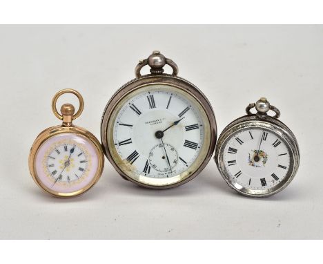 THREE POCKET WATCHES, to include a white dial, Roman numerals, seconds subsidiary dial at six o'clock position, dial signed '