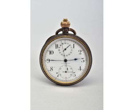 A CHRONOGRAPH POCKET WATCH, white dial signed 'H. WHITE MANFG Co Manchester', Arabic numerals, subsidiary chronograph dials a