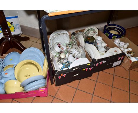 FOUR BOXES AND LOOSE CERAMICS, ETC, to include Midwinter 'Ming Tree' by Jessie Tait, Myott 'Indian Tree', Royal Standard 'Lyn