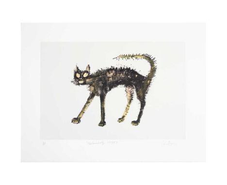 § JOHN BYRNE R.S.A. (SCOTTISH 1940-) MELANCHOLY MOGGY - 2020 Screeprint with hand-colouring, P/P, signed, titled and editione