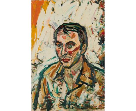§ JOHN BRATBY (BRITISH 1928-1992) PORTRAIT OF ANTHONY VALENTINE - 1975 Signed lower centre, oil on canvasDimensions:76cm x 51