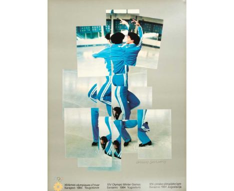 § DAVID HOCKNEY O.M., C.H., R.A. (BRITISH 1937-) XIV OLYMPIC WINTER GAMES, SARAJEVO - 1984 Off-set lithograph, signed in ink,