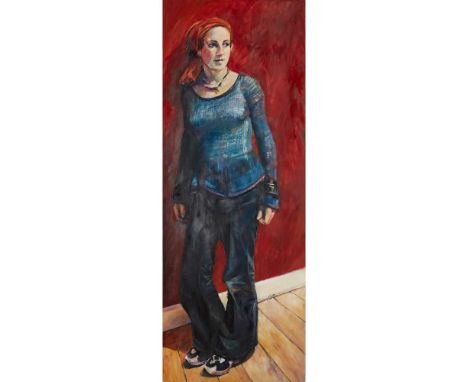 § DAVID MARTIN (SCOTTISH 1975-) PORTRAIT OF A WOMAN - 2001 Signed and dated, oil on boardDimensions:184cm x 69cm (72.5in x 27