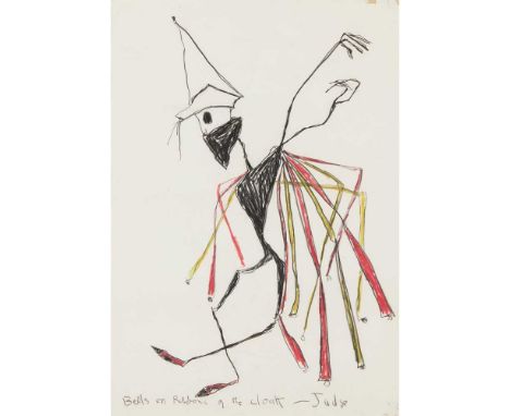 § PATRICIA DOUTHWAITE (SCOTTISH 1939-2002) BELLS ON RIBBONS ON THE CLOAK - JUDGE  Inscribed lower edge, pastelDimensions:75.5