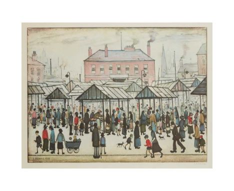 § LAURENCE STEPHEN LOWRY (BRITISH 1887-1976) MARKET SCENE IN A NORTHERN TOWN  Off-set lithograph, ed. 750, signed in pencil t
