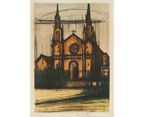 § BERNARD BUFFET (FRENCH 1928-1999) MISSION DOLORES CHURCH (FROM SAN FRANCISCO ALBUM) - 1966 Lithograph, 99/150, signed and n