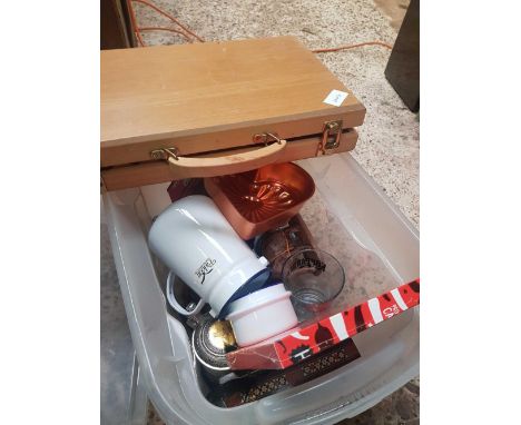 DARTBOARD BOX WITH DRAFTS & CRIBBAGE & OTHER BRIC-A-BRAC