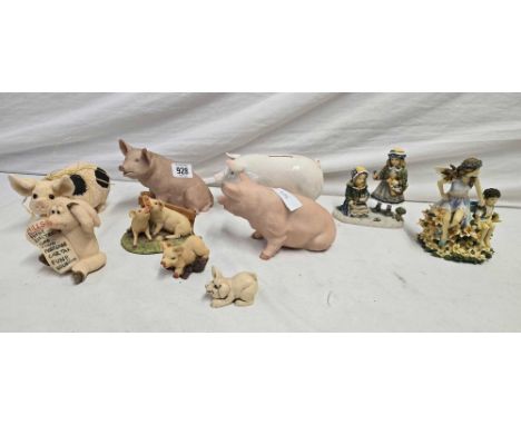 SHELF OF MISC PIG FIGURINES & OTHERS