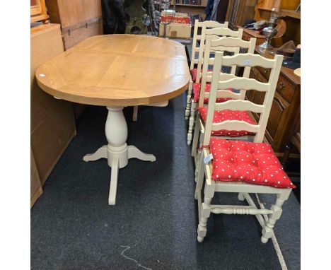 LIGHT OAK EXTENDING DINING TABLE 6fT TO 7ft 6" & 4 DINING CHAIRS WITH CUSHIONS