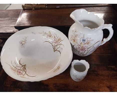 JOHN MADDOCK & SONS ORCHID JUG & BASIN SET WITH VASE A/F